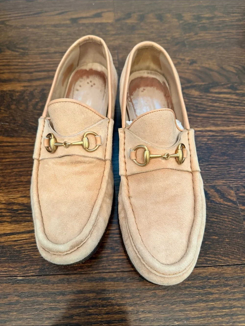Gucci Neutral Suede Bit Loafers in Light Tan